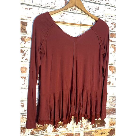 Free People We the Free Oversized Flowing Layered Hem Long Sleeve Thermal Blouse - Picture 7 of 7